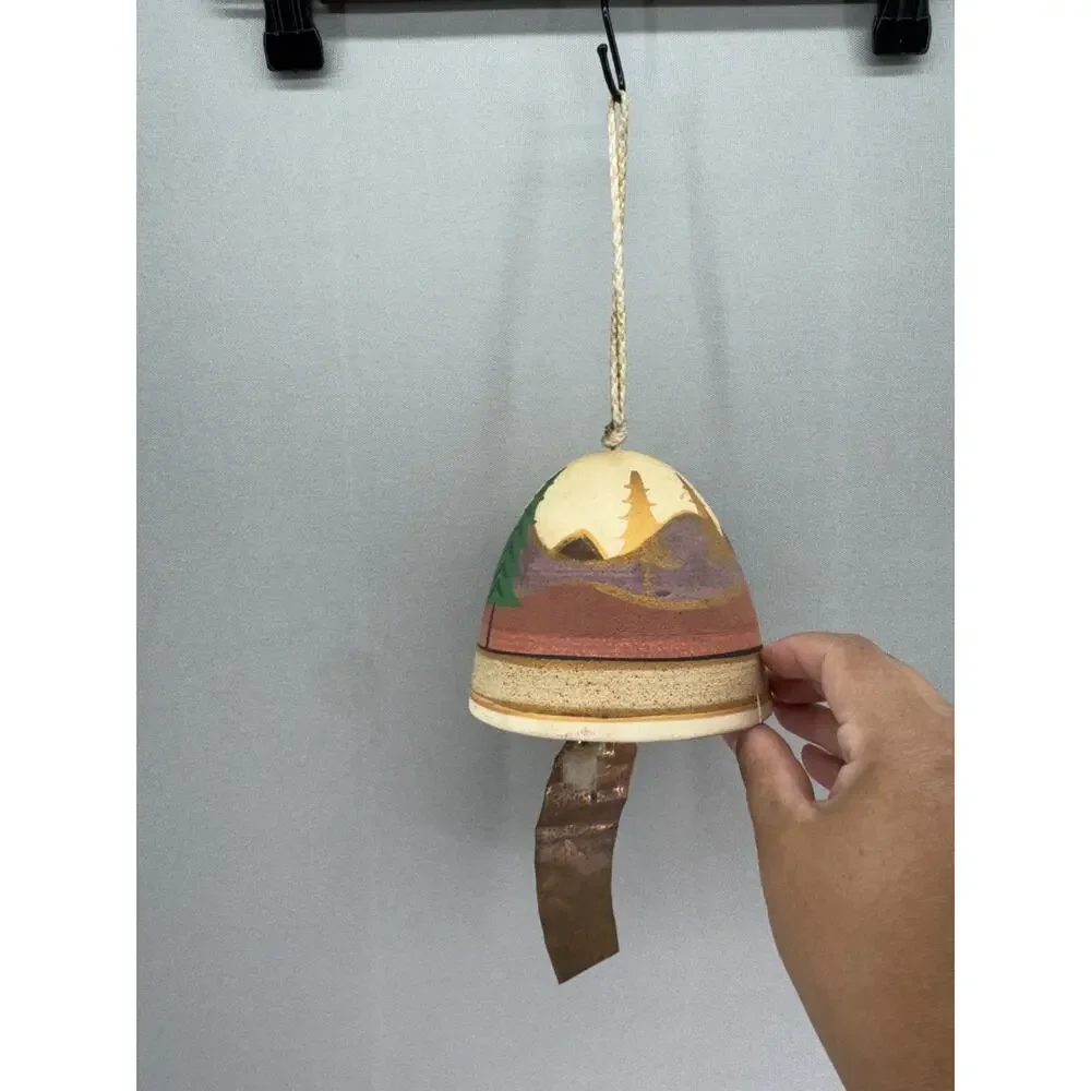 Vintage Mexican Pottery Wind Chime Hand Painted Southwestern Bisque Clay Bell